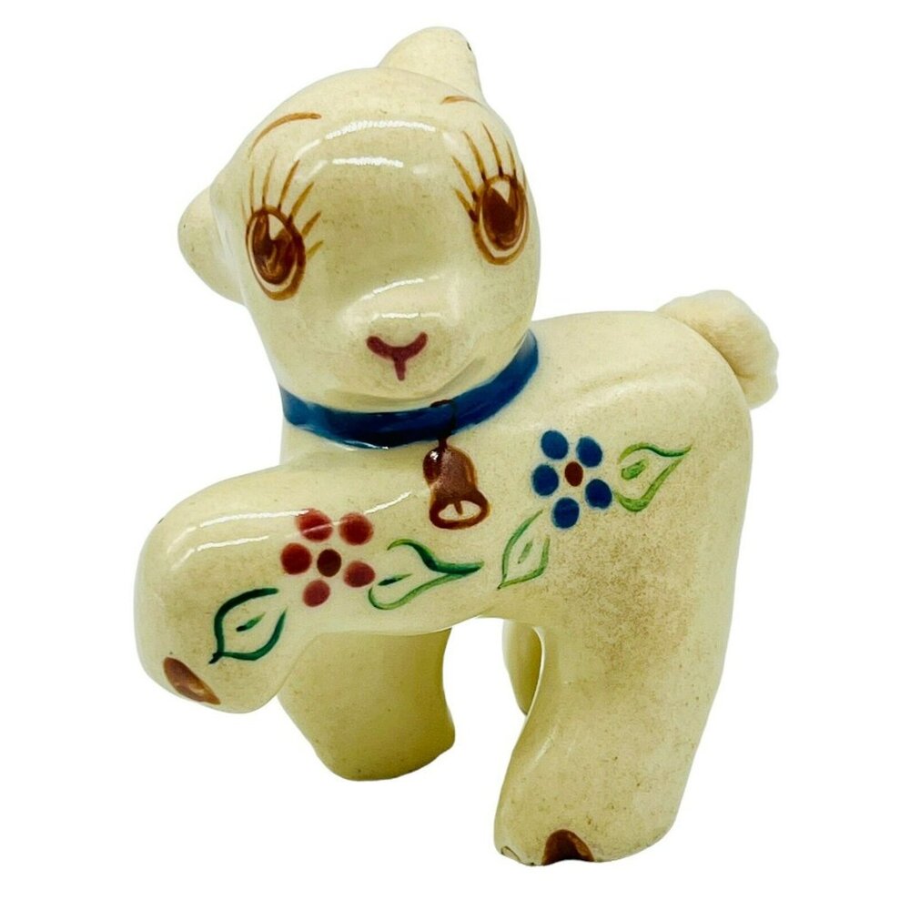 Vintage Sheep Lamb Cotton Tail Cotton Ball Dispenser Holder Art Pottery‎